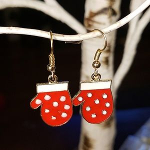 Christmas mittens charm hook earrings